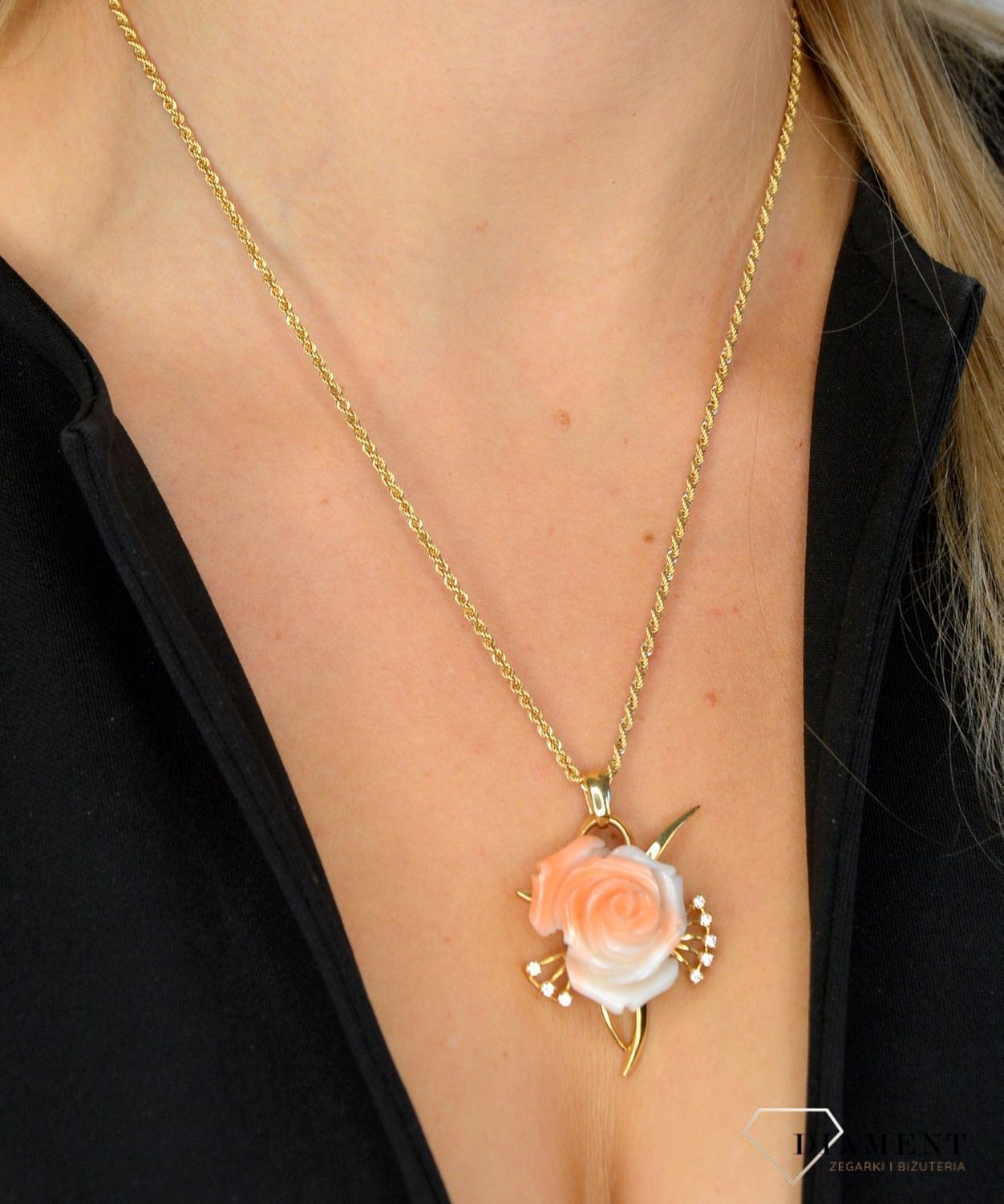 Złota zawieszka 585 wisiorek 'Naturalna koralowa róża' DIA-ZAW-1365-585.jpg