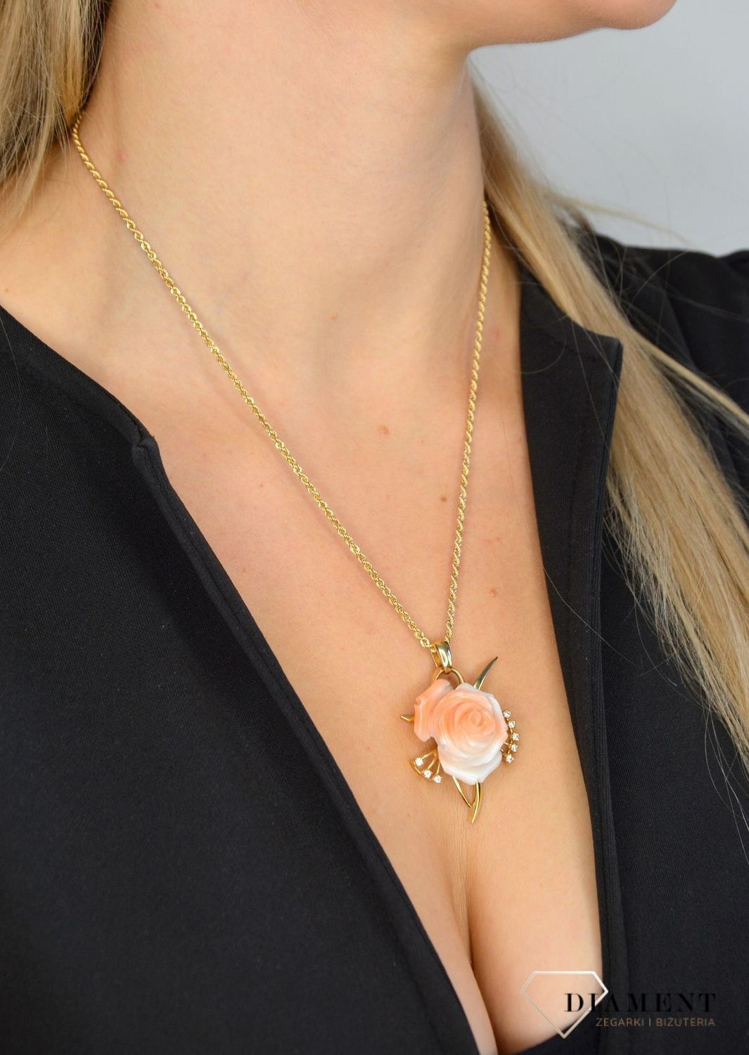 Złota zawieszka 585 wisiorek 'Naturalna koralowa róża' DIA-ZAW-1365-585.jpg