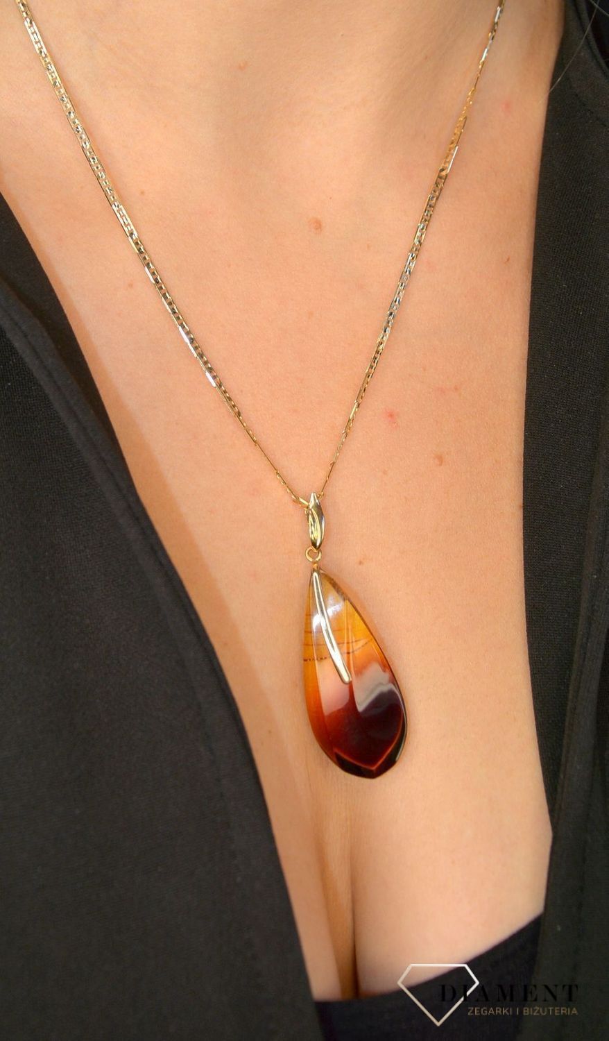Złota zawieszka 585 bursztyn w kształcie łezki DIA-ZAW-1366-585.jpg
