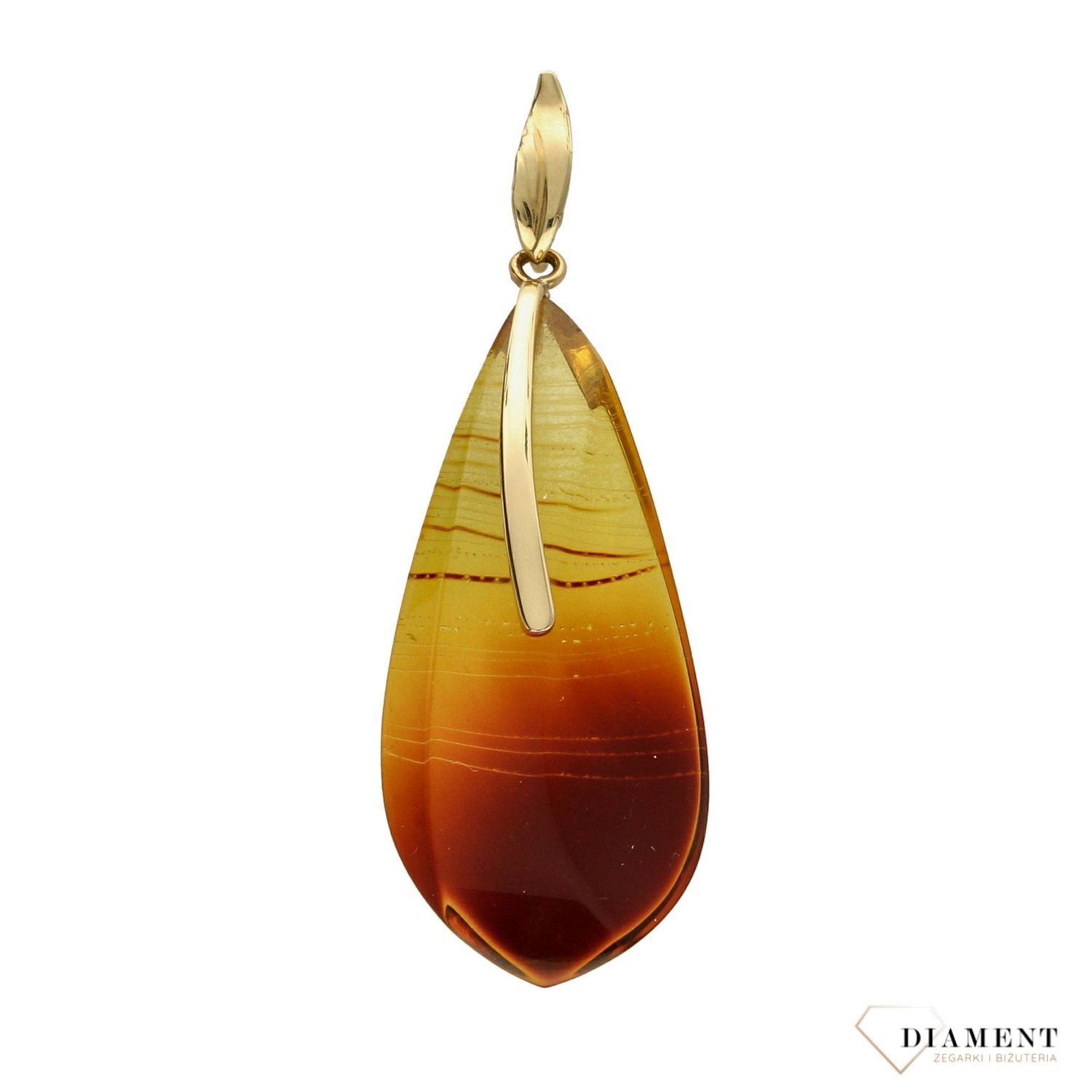 Złota zawieszka 585 bursztyn w kształcie łezki DIA-ZAW-1366-585.jpg