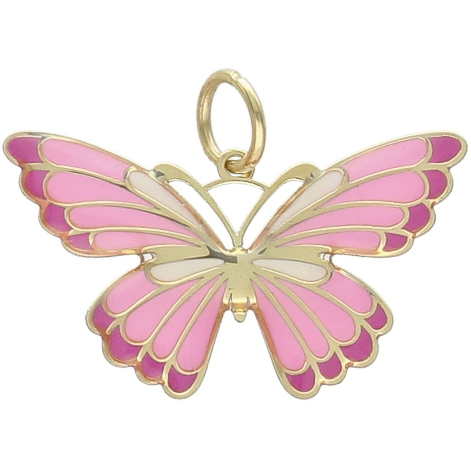 Zawieszka złota damska DIA-ZAW-13705-585 – motyl zdobiony różową emalią. Wymiary 2,0 cm x 2,7 cm, waga 0,73 g. Delikatny i kobiecy dodatek idealny na prezent.1.jpg