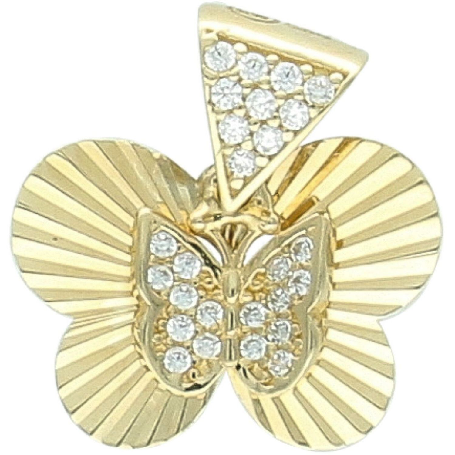 Zawieszka złota damska DIA-ZAW-13711-585 – motylek z wiszącym serduszkiem w cyrkonie. Wymiary 1,5 cm x 1,5 cm, waga 1,31 g. Delikatna i elegancka biżuteria idealna na prezent.1.jpg