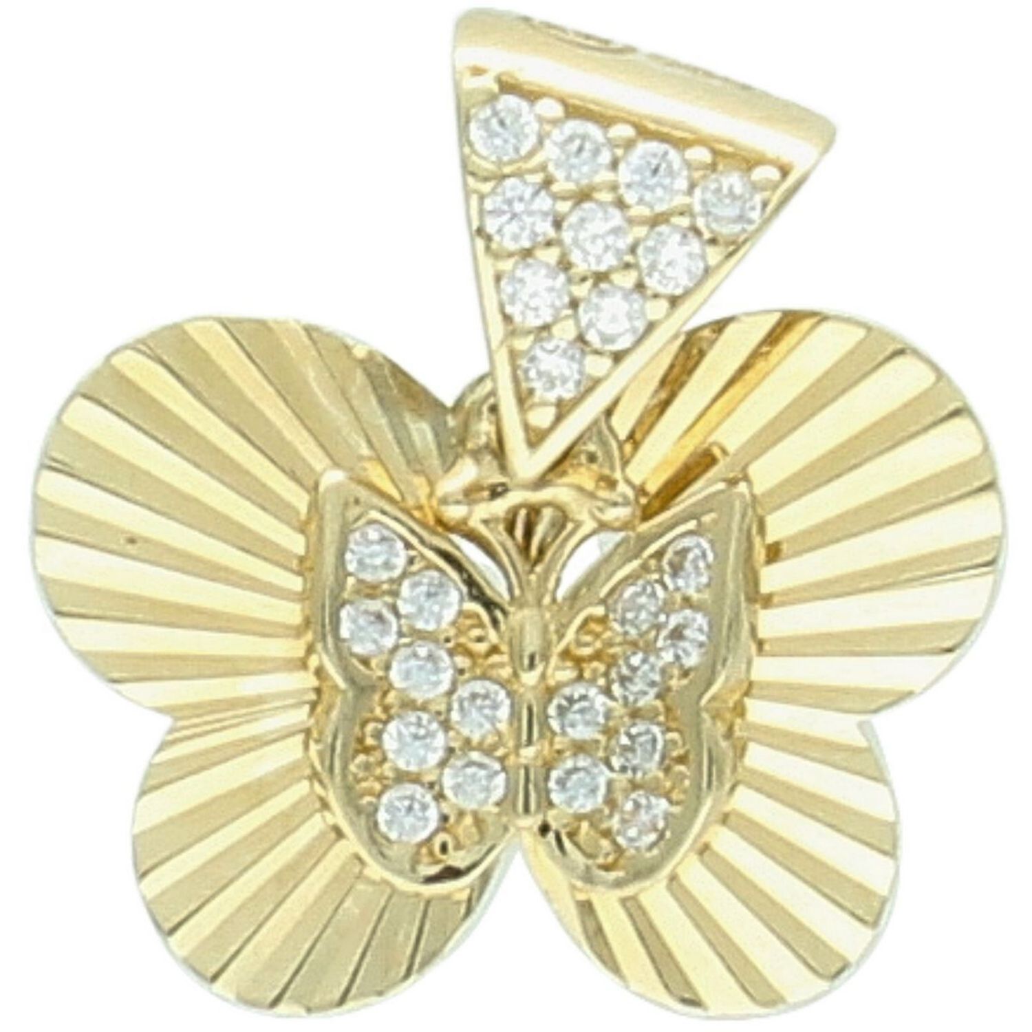 Zawieszka złota damska DIA-ZAW-13711-585 – motylek z wiszącym serduszkiem w cyrkonie. Wymiary 1,5 cm x 1,5 cm, waga 1,31 g. Delikatna i elegancka biżuteria idealna na prezent.1.jpg