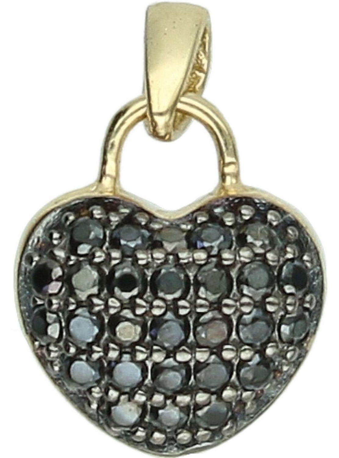 Zawieszka złota damska DIA-ZAW-13713-585 – serce zdobione czarnymi i białymi cyrkoniami. Wymiary 1,5 cm x 1,0 cm, waga 1,58 g. Subtelna i elegancka biżuteria idealna na prezent.2.jpg