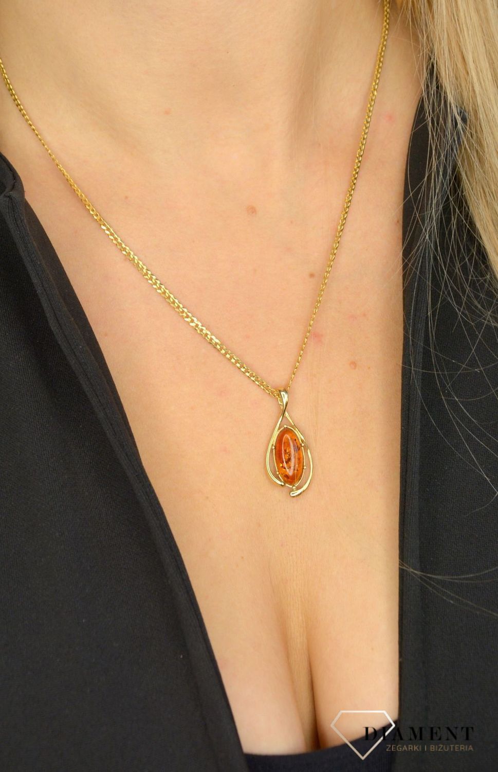 Złota zawieszka 585 bursztyn w kształcie łezki DIA-ZAW-1372-585.jpg