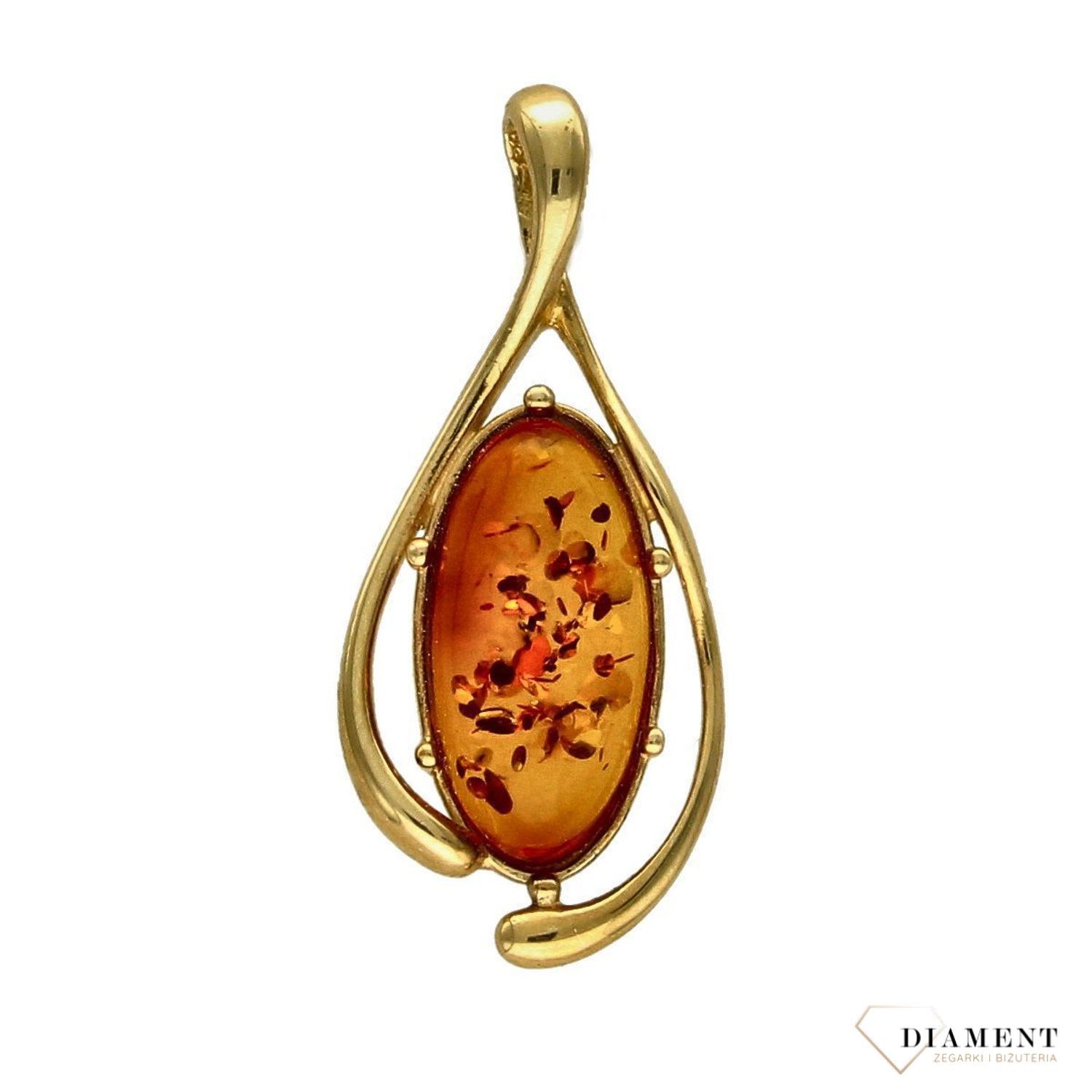 Złota zawieszka 585 bursztyn w kształcie łezki DIA-ZAW-1372-585.jpg