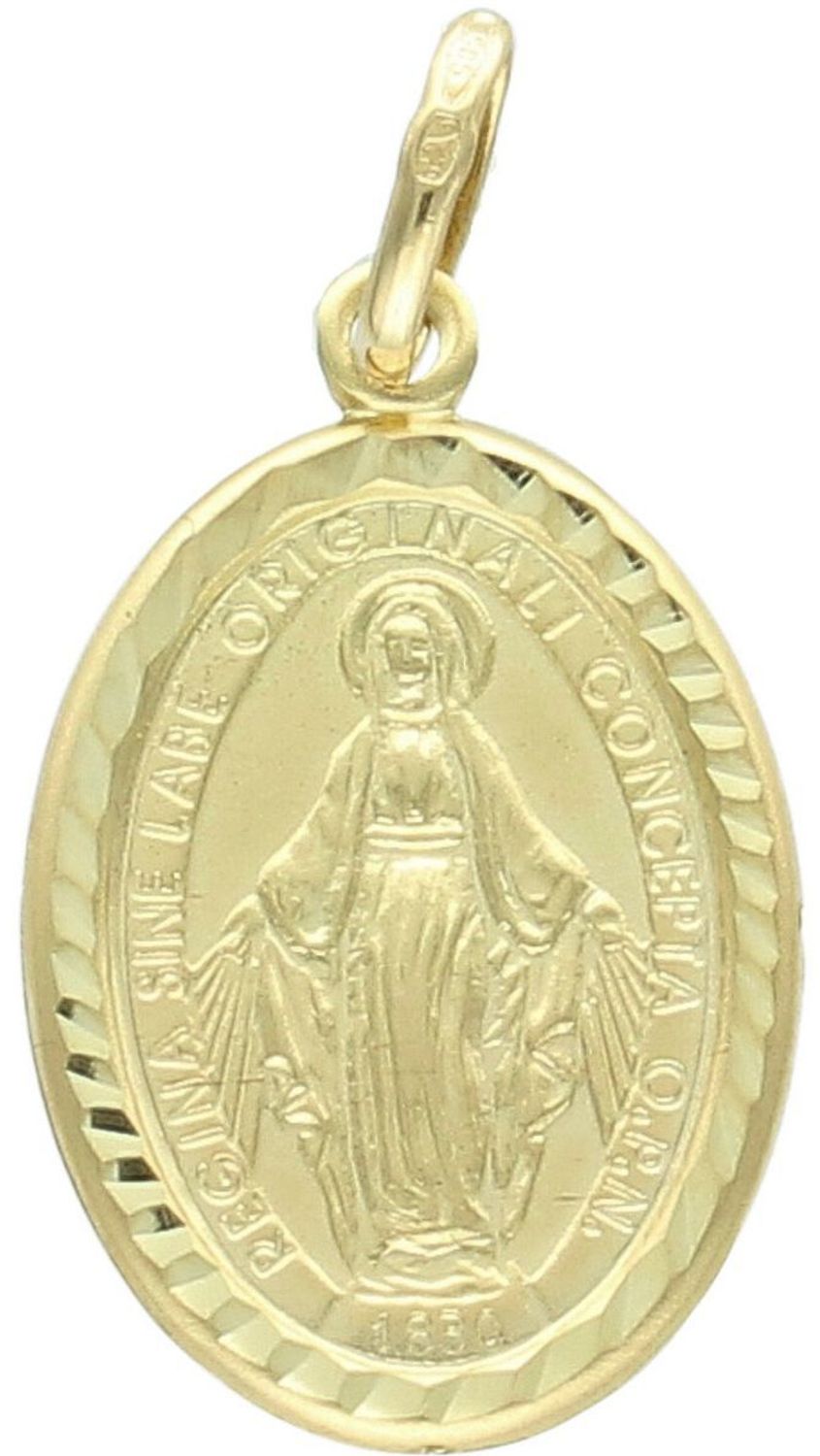 Zawieszka złota damska DIA-ZAW-13746-585 – Matka Boska Cudowna. Wymiary 3,2 cm x 1,6 cm, waga 1,81 g. Elegancka biżuteria religijna, idealna na prezent.1.jpg