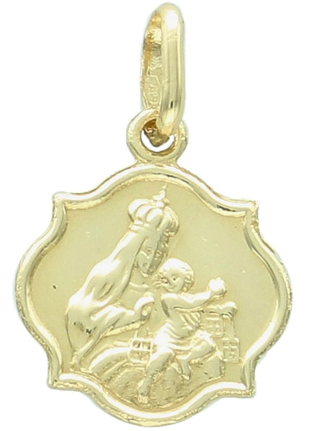 Złota zawieszka damska próby 585 w formie szkaplerza, model DIA-ZAW-13747-585. Długość z oczkiem 2,0 cm, szerokość 8 mm, waga 1,14 g. Elegancka biżuteria o symbolicznym znaczeniu – 2.jpg