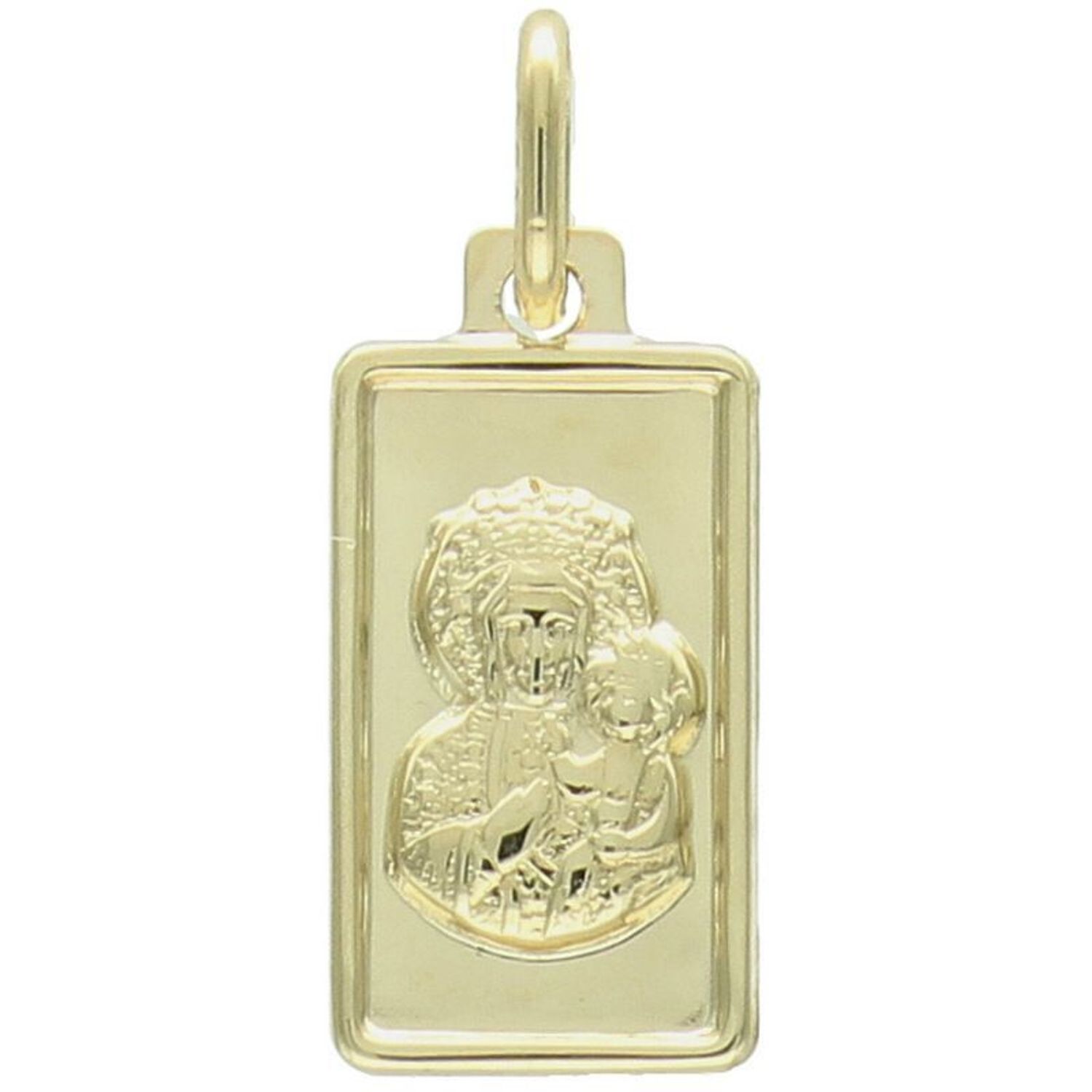 Zawieszka złota DIA-ZAW-13748-585 – prostokątny medalik Matka Boska z Dzieciątkiem.jpg