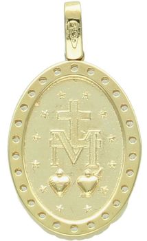 Zawieszka złota DIA-ZAW-13749-585 – Matka Boska Cudowna, owalna, zdobiona cyrkoniami. Wymiary 2,3 cm x 1,3 cm, waga 1,84 g. Elegancka biżuteria religijna, idealna na prezent.2.jpg