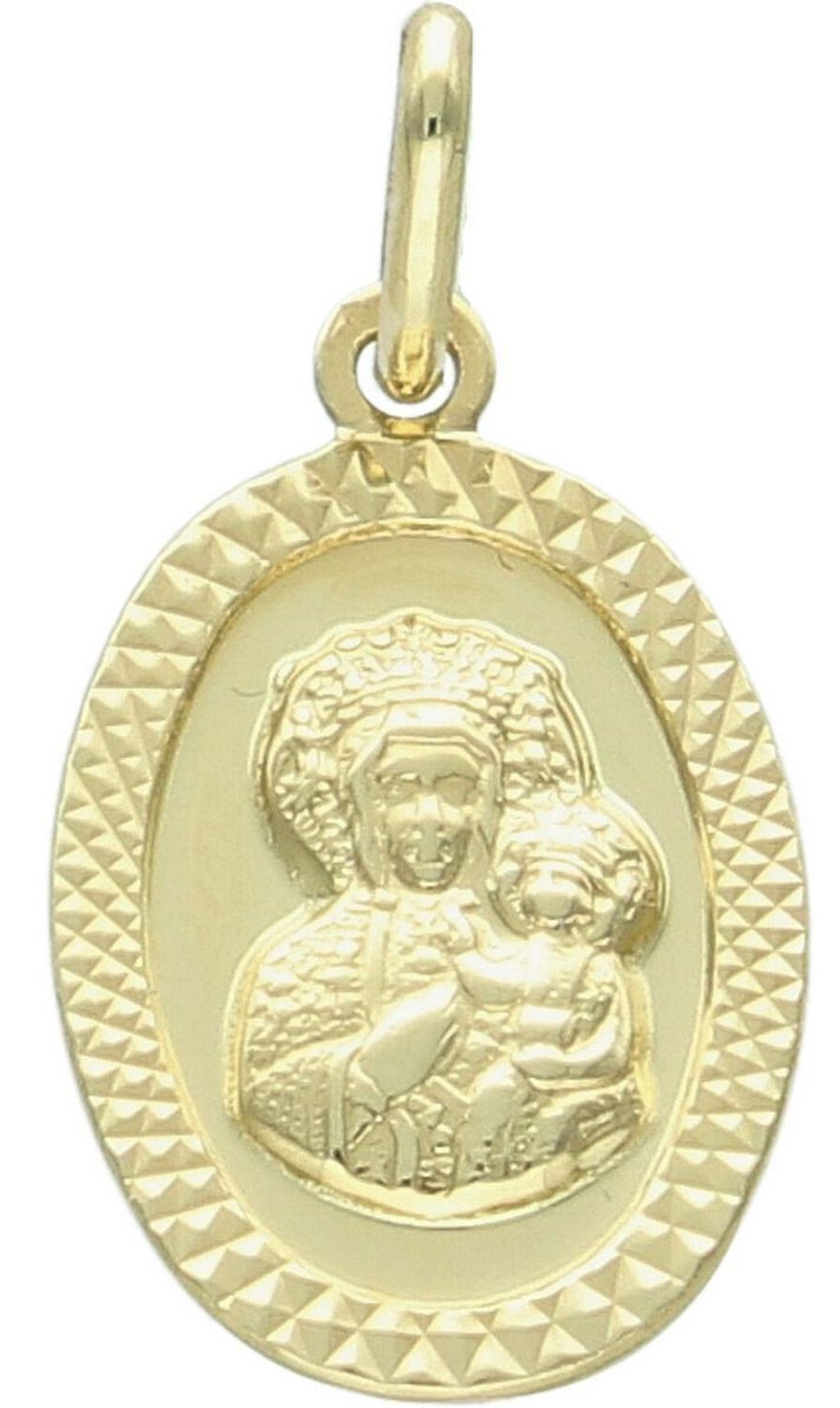 Zawieszka złota DIA-ZAW-13750-585 – Matka Boska z Dzieciątkiem. Wymiary 2,2 cm x 1,2 cm, waga 0,99 g. Subtelna i elegancka biżuteria religijna, idealna na prezent.1.jpg