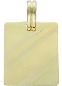 Zawieszka złota DIA-ZAW-13754-585 – prostokątna blaszka z satynowym wzorem i gładką powierzchnią do graweru. Wymiary 3,3 cm x 2,0 cm, waga 3,01 g. Elegancki i uniwersalny dodatek.1.jpg