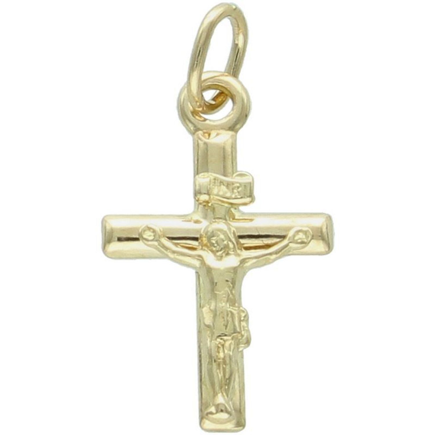 Zawieszka złota DIA-ZAW-13756-585 – mały krzyżyk z wizerunkiem Jezusa Au 585.jpg