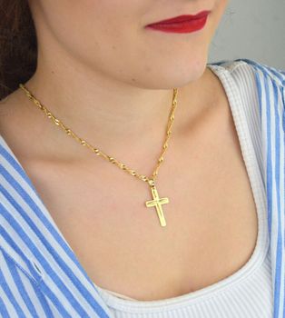 Zawieszka złota DIA-ZAW-13758-585 – krzyż. Wymiary 3,5 cm x 1,9 cm, waga 1,69 g. Klasyczny i elegancki dodatek religijny, idealny na prezent (2).JPG