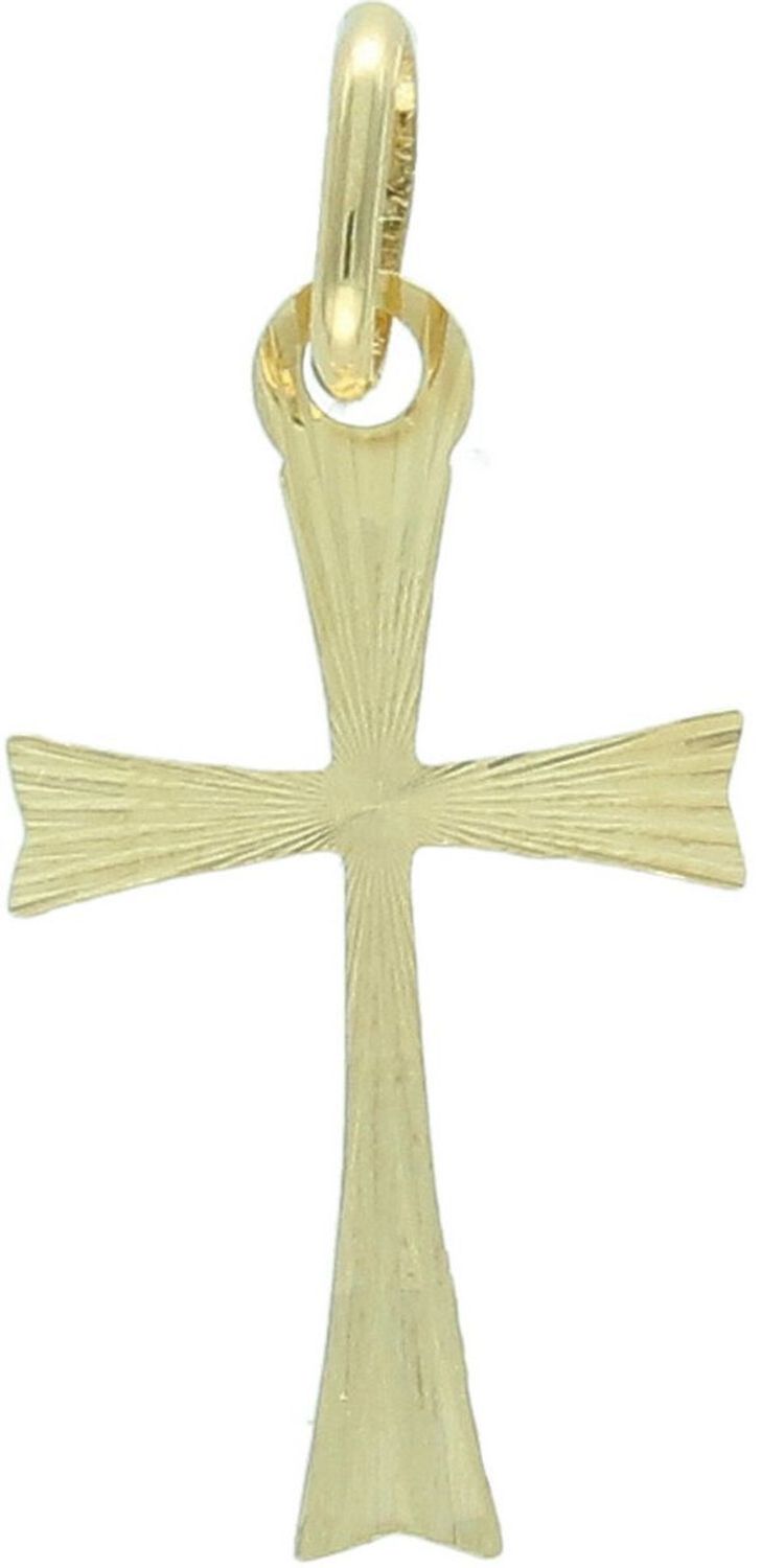 Zawieszka złota DIA-ZAW-13759-585 – krzyż grawerowany. Wymiary 2,5 cm x 1,3 cm, waga 0,44 g. Subtelna i elegancka biżuteria religijna, idealna na prezent.1.jpg