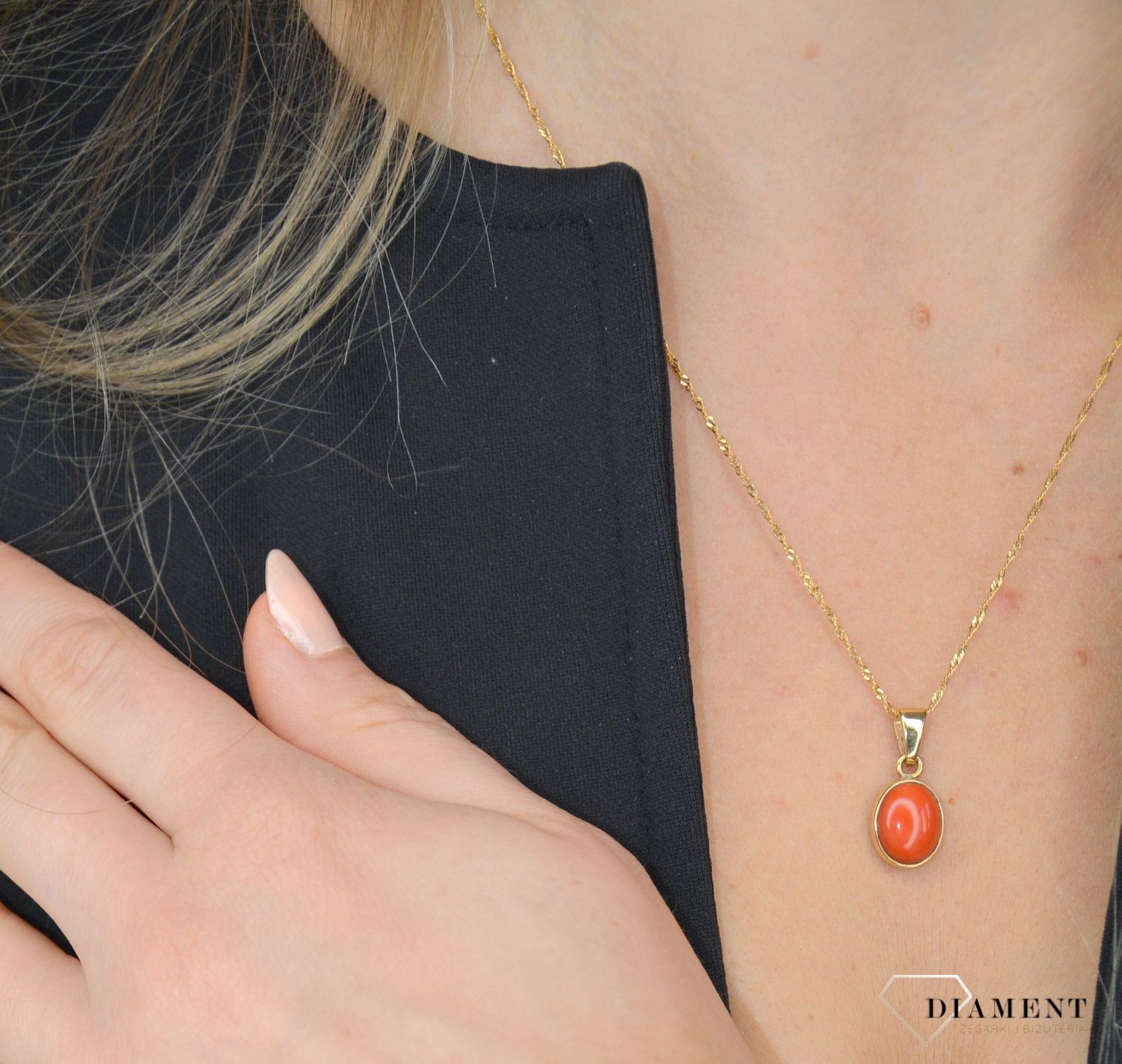 Złota zawieszka 585 z koralem 'Prawdziwy koral' DIA-ZAW-1378-585.jpg