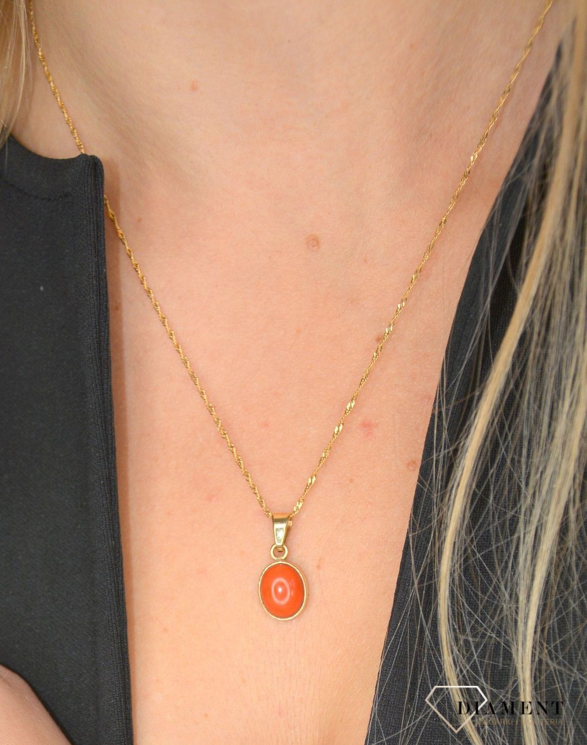 Złota zawieszka 585 z koralem 'Prawdziwy koral' DIA-ZAW-1378-585.jpg