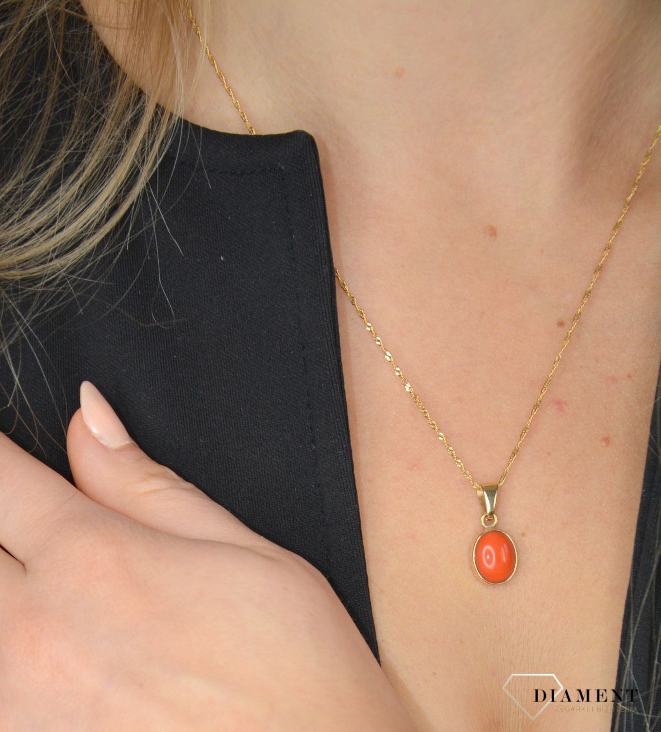 Złota zawieszka 585 z koralem 'Prawdziwy koral' DIA-ZAW-1378-585.jpg