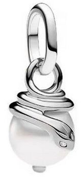 Elegancka zawieszka charms srebrna Ag 925 w kształcie węża oplecionego perłą, zdobiona drobnymi cyrkoniami. Długość 17 mm, szerokość 7 mm, waga 1,2 g, idealna do bransoletek i naszyjników.1.jpg