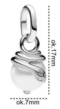 Elegancka zawieszka charms srebrna Ag 925 w kształcie węża oplecionego perłą, zdobiona drobnymi cyrkoniami. Długość 17 mm, szerokość 7 mm, waga 1,2 g, idealna do bransoletek i naszyjników.2.jpg