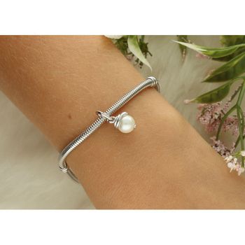 Elegancka zawieszka charms srebrna Ag 925 w kształcie węża oplecionego perłą, zdobiona drobnymi cyrkoniami. Długość 17 mm, szerokość 7 mm, waga 1,2 g, idealna do bransoletek i naszyjników.5.jpg