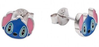 Srebrne kolczyki Stich próby 925, rodowane i emaliowane w kolorach różowym, białym i niebieskim. Urocze kolczyki na sztyfcie – idealne na prezent.1.jpg