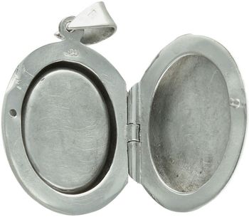 Zawieszka srebrna próby 925 w kształcie owalu, otwierana, z czerwoną cyrkonią z jednej strony i gładką powierzchnią z drugiej. Model DIA-ZAW-13898-925, długość z oczkiem 3,5 cm, szerokość 2,1 3.jpg