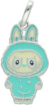 Zawieszka srebrna próby 925 w kształcie laleczki Labubu, zdobiona turkusową emalią. Model DIA-ZAW-13903-925, długość z oczkiem 3,0 cm, szerokość 1,3 cm, waga 3,00 g. Bajkowy i kolorowy prezent 1.jpg