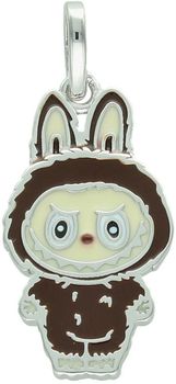 Zawieszka srebrna próby 925 w kształcie laleczki Labubu, zdobiona brązową emalią. Model DIA-ZAW-13906-925, długość 3,0 cm, szerokość 1,3 cm, waga 3,00 g. Bajkowy, kolorowy prezen1.jpg