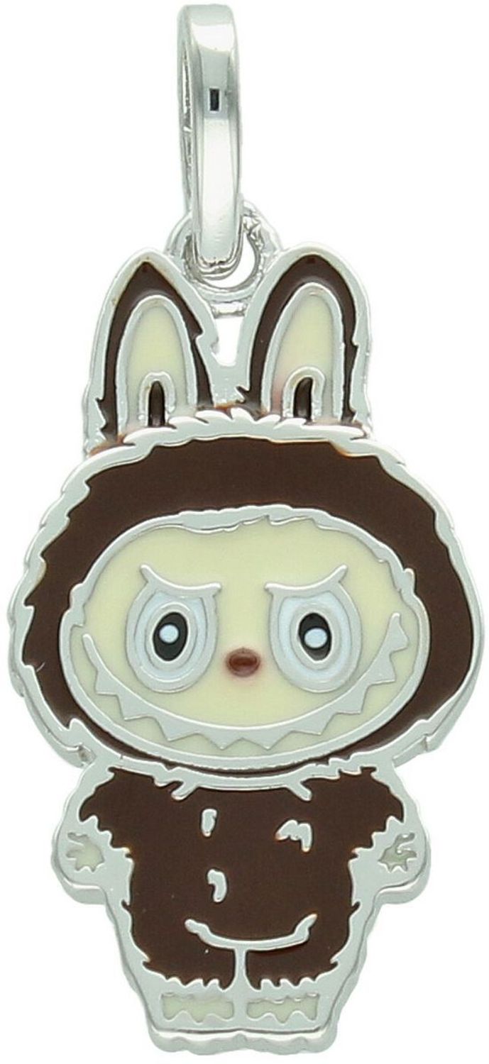 Zawieszka srebrna próby 925 w kształcie laleczki Labubu, zdobiona brązową emalią. Model DIA-ZAW-13906-925, długość 3,0 cm, szerokość 1,3 cm, waga 3,00 g. Bajkowy, kolorowy prezen1.jpg