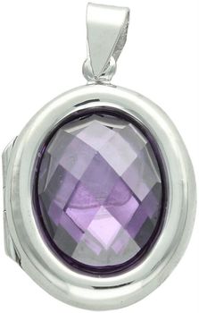 Zawieszka srebrna próby 925 w kształcie owalu, otwierana, z fioletową cyrkonią z jednej strony i gładką powierzchnią z drugiej. Model DIA-ZAW-13907-925, długość z oczkiem 3,5 cm, szerokość 2,1 1.jpg