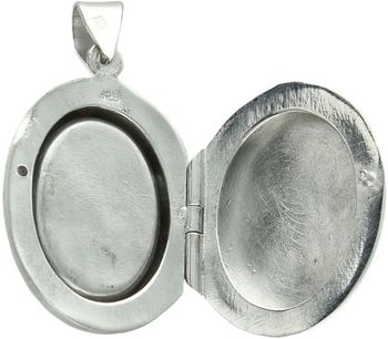 Zawieszka srebrna próby 925 w kształcie owalu, otwierana, z fioletową cyrkonią z jednej strony i gładką powierzchnią z drugiej. Model DIA-ZAW-13907-925, długość z oczkiem 3,5 cm, szerokość 2,1 2.jpg