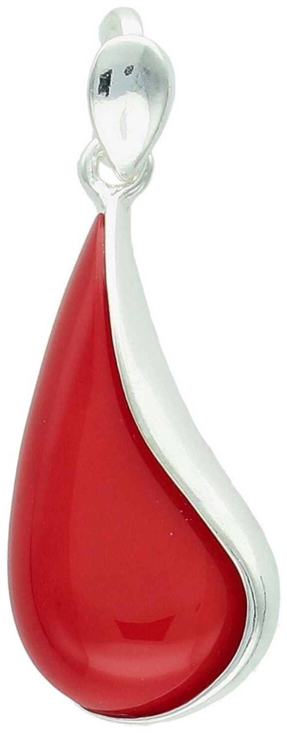 Elegancka zawieszka srebrna próby 925 w kształcie łezki zdobiona naturalnym koralem. Model DIA-ZAW-13995-925, długość 4 cm, szerokość 1,5 cm, waga 4,90 g. Doskonały dodatek do łańcuszka 1.jpg