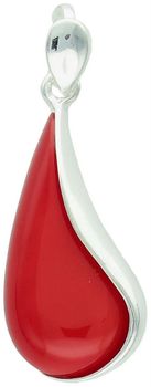 Elegancka zawieszka srebrna próby 925 w kształcie łezki zdobiona naturalnym koralem. Model DIA-ZAW-13995-925, długość 4 cm, szerokość 1,5 cm, waga 4,90 g. Doskonały dodatek do łańcuszka 1.jpg