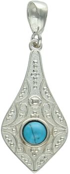 Elegancka zawieszka srebrna próby 925 w geometrycznym kształcie, zdobiona małym, okrągłym turkusem. Model DIA-ZAW-13996-925, długość z oczkiem 3,7 cm, szerokość 1,4 cm, waga 2,5 g. Idealny 1.jpg