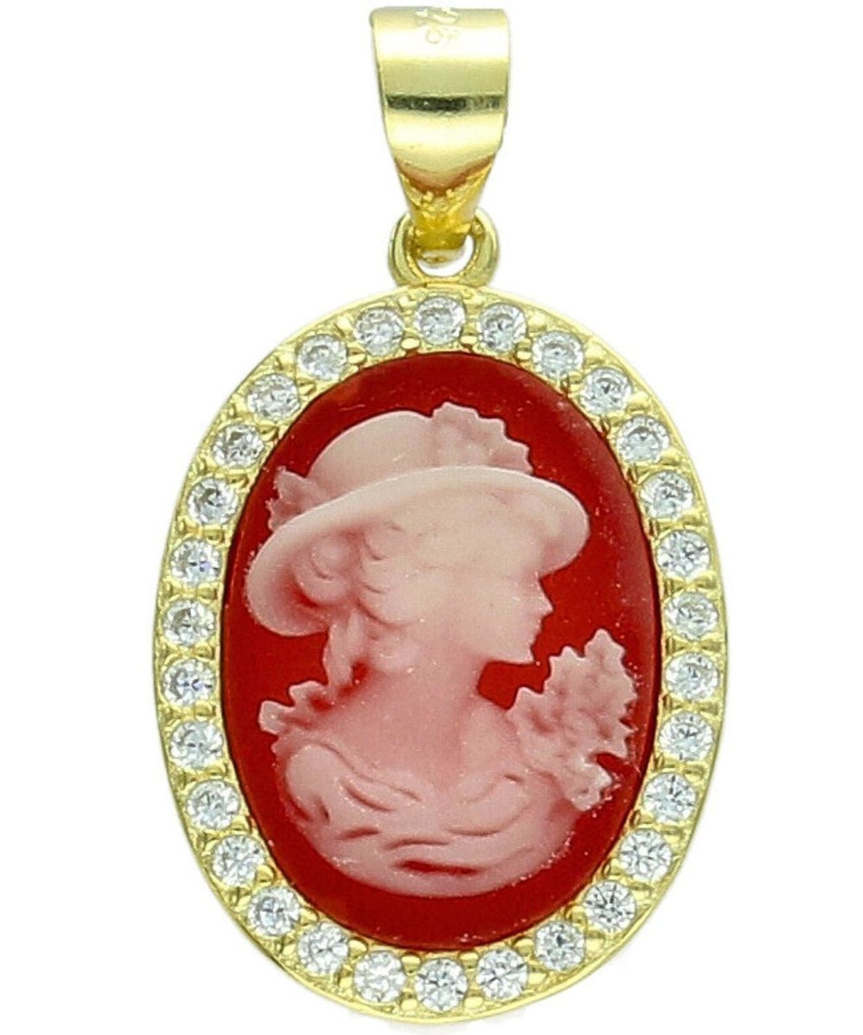 Zawieszka srebrna pozłacana Dama Kameliowa - owalna z cyrkoniami emalia 925 DIA-ZAW-14098-925.jpg