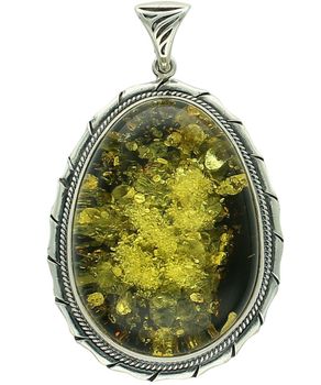 Duża Zawieszka Srebrna 925 Oksydowana z Zielonym Bursztynem Ag.jpg