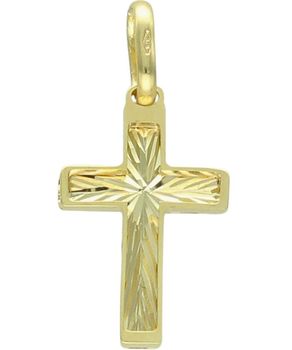 Złota zawieszka krzyżyk z grawerowanym środkiem 375 – elegancka.jpg