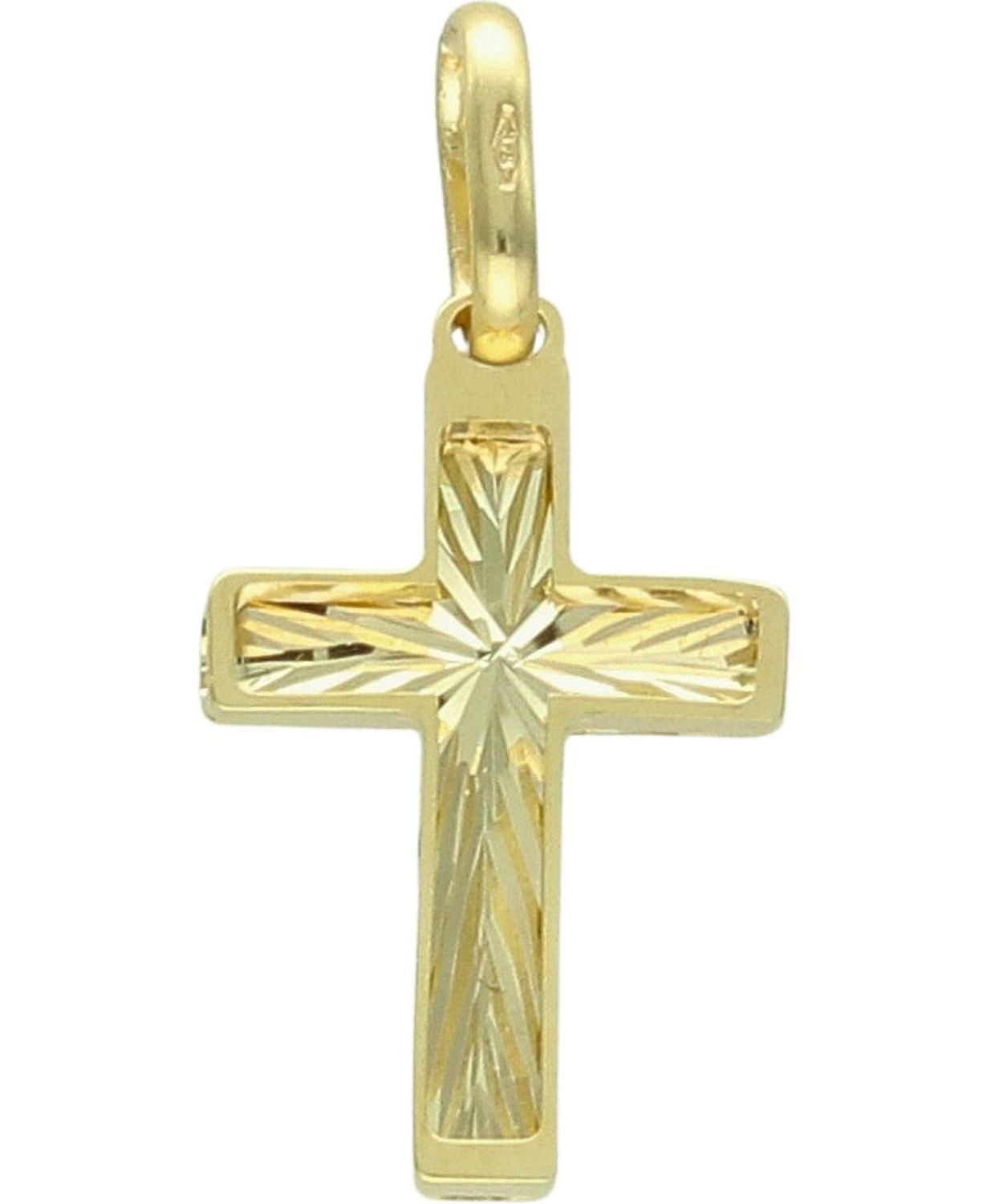 Złota zawieszka krzyżyk z grawerowanym środkiem 375 – elegancka.jpg