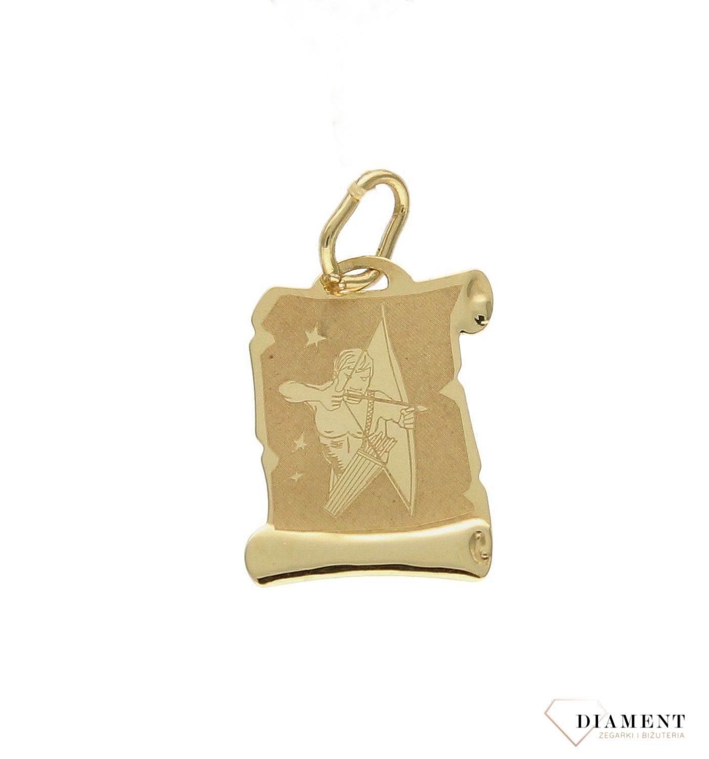 Złota zawieszka znak zodiaku Strzelec DIA-ZAW-1430-585.  Zawieszka została wykonana ze złota próby 585.Zawieszka będzie pięknym prezentem dla bliskiej osoby spod znaku strzelca. W naszej ofercie dostępne są także naszyjniki i.jpg