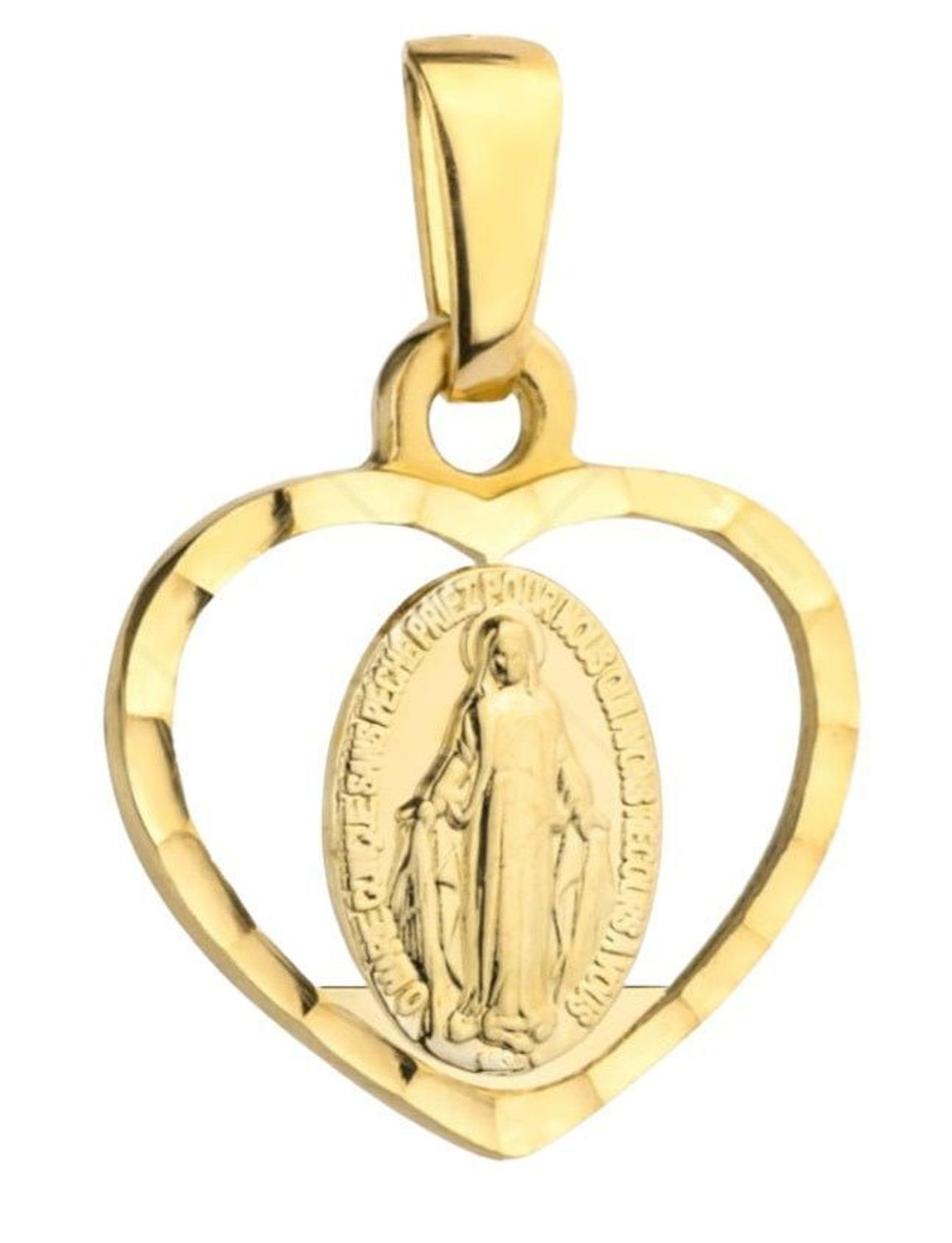 Złoty medalik Cudowny w diamentowanym sercu 585 – zawieszka 0,90 g.jpg