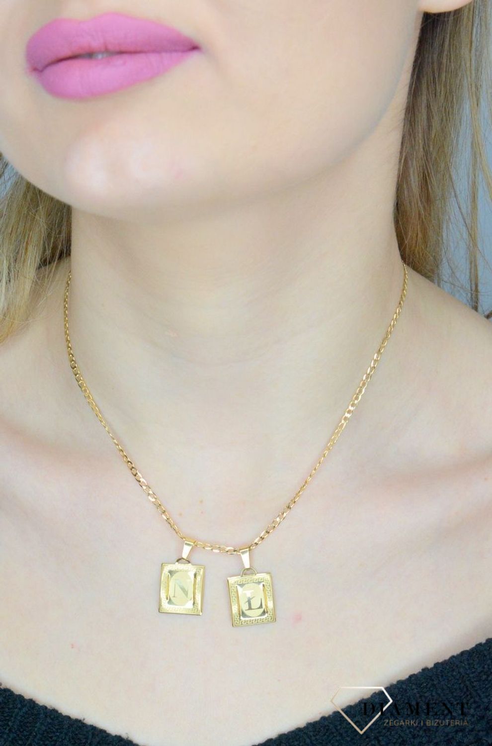 Złota zawieszka damska literka  Ł 333 Literka Ł na blaszce z Drogą Grecką  DIA-ZAW-1509-333.jpg