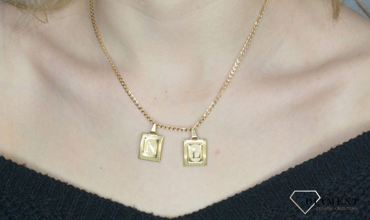 Złota zawieszka damska literka  Ł 333 Literka Ł na blaszce z Drogą Grecką  DIA-ZAW-1509-333.jpg