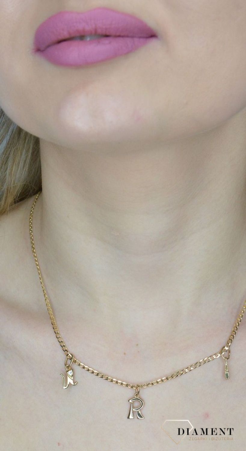 Złota zawieszka damska z literką R 333 Szersza zawieszka literka R DIA-ZAW-1512-333.jpg