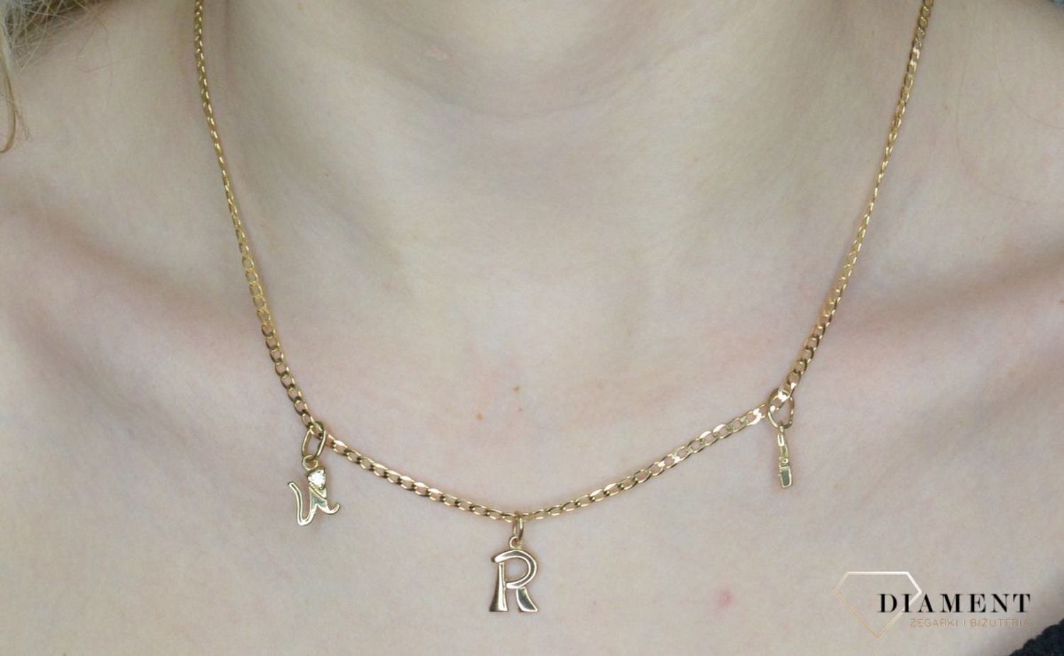 Złota zawieszka damska z literką R 333 Szersza zawieszka literka R DIA-ZAW-1512-333.jpg