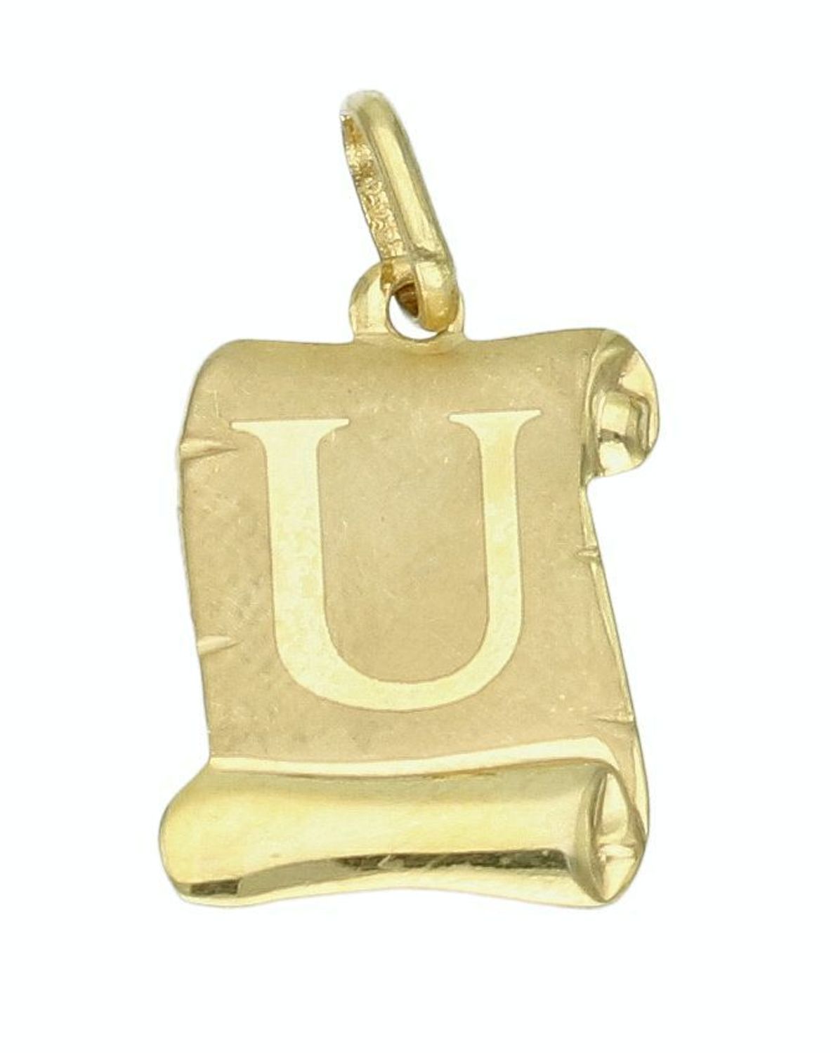 Złota zawieszka damska literka  U 333 Literka U na papirusie DIA-ZAW-1516-333.jpg