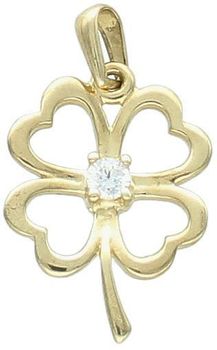 Złota zawieszka koniczynka z cyrkonią próba 333, DIA-ZAW-1530-333. ☘️ Ta wyjątkowa złota zawieszka w kształcie koniczynki to symbol pomyślności i radości. Ozdobiona lśniącą 2.jpg
