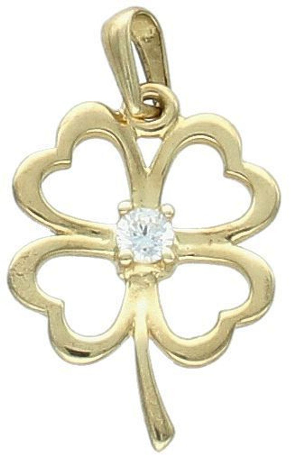 Złota zawieszka koniczynka z cyrkonią próba 333, DIA-ZAW-1530-333. ☘️ Ta wyjątkowa złota zawieszka w kształcie koniczynki to symbol pomyślności i radości. 1.jpg