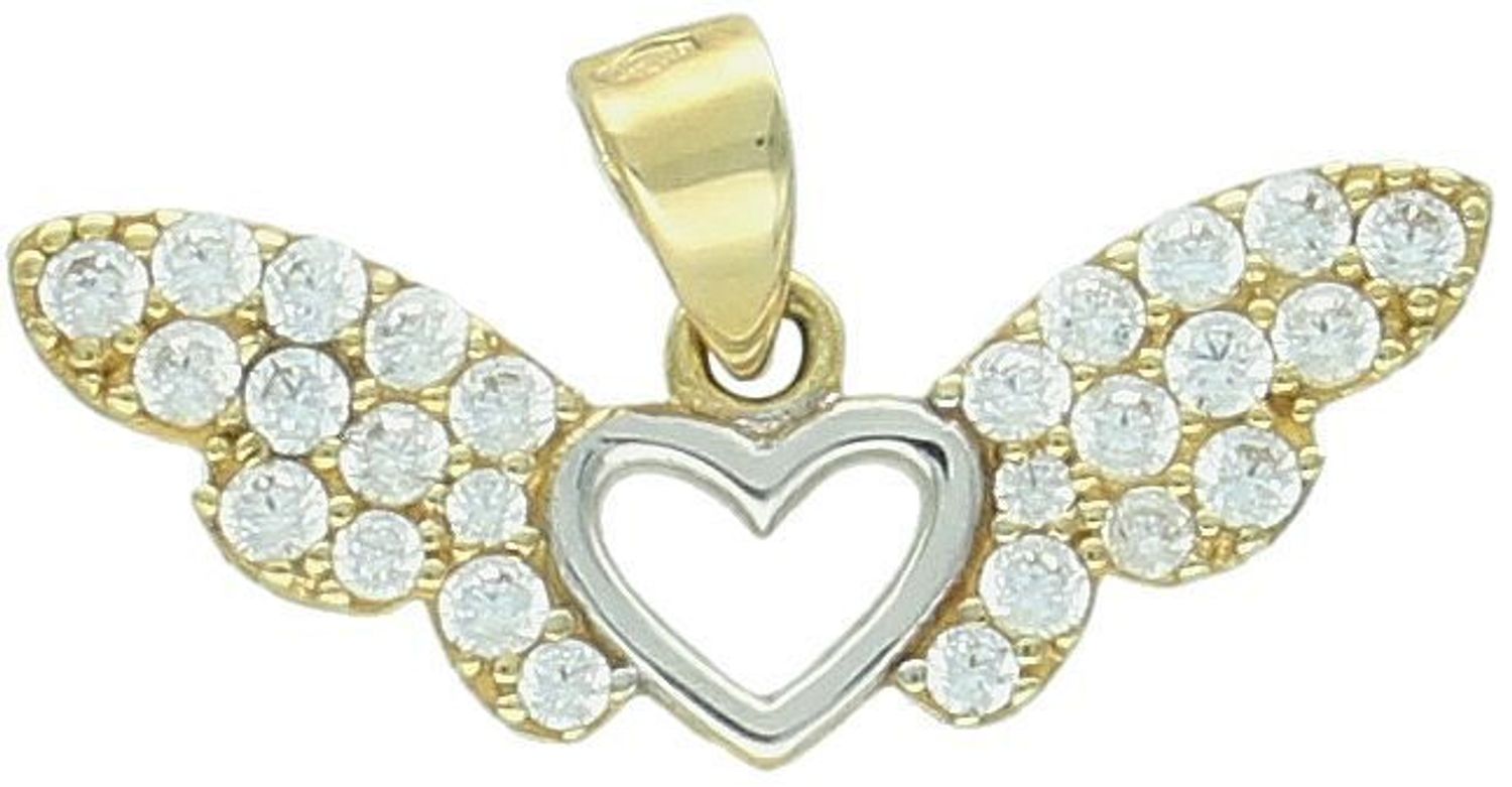 Złota zawieszka serce ze skrzydłami ozdobione cyrkonią próba 333, DIA-ZAW-1553-333. Podkreśl swoją wyjątkowość z naszą złotą zawieszką w kształcie serca ze skrzydłami, która 1.jpg