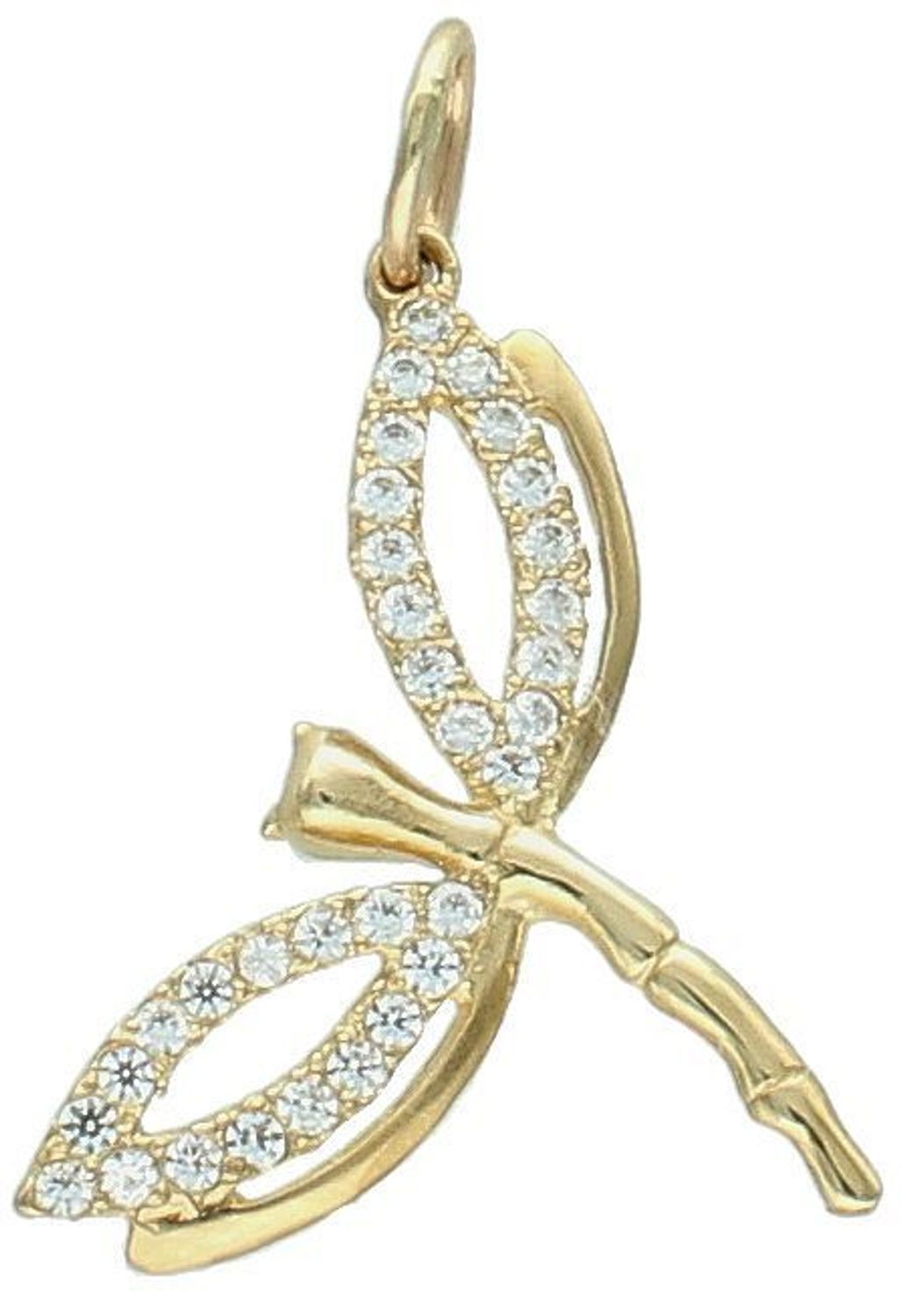 Złota zawieszka Ważka ozdobiona cyrkonią próba 333, DIA-ZAW-1561-333. Ważki to wyjątkowy symbol lekkości i piękna. Ozdobiona lśniącą cyrkonią, doskonale oddaje 1.jpg